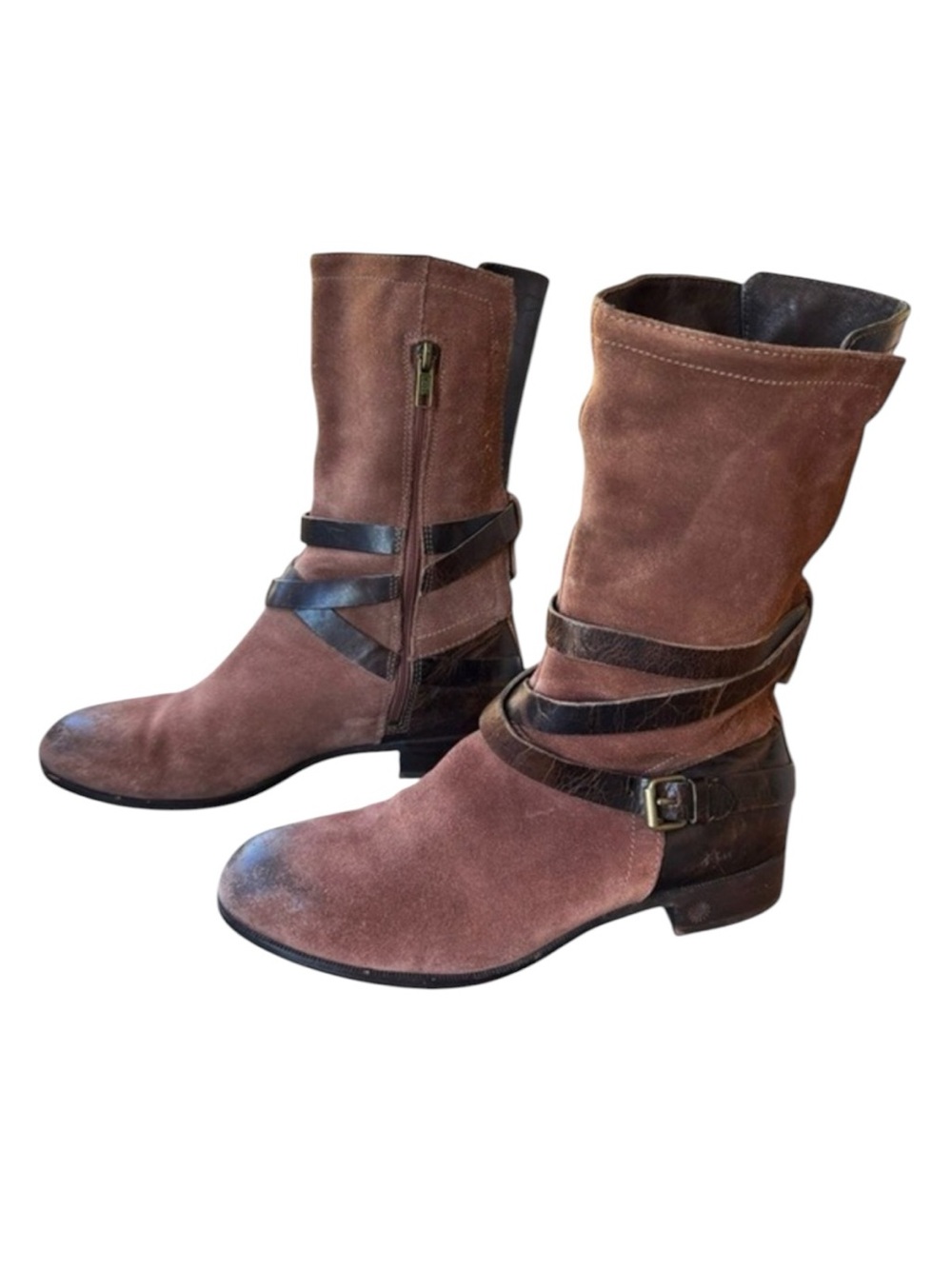 UGG Women Genuine Suede Buckle Strap Moto Boots Brown Size Unknown